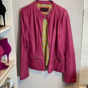 pink leather jacket